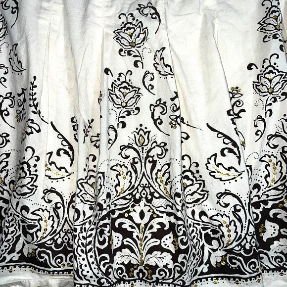 Venezia Womens A Line Layered Skirt Floral Print Cotton Cream Black Gold Size 18 - Picture 2 of 8